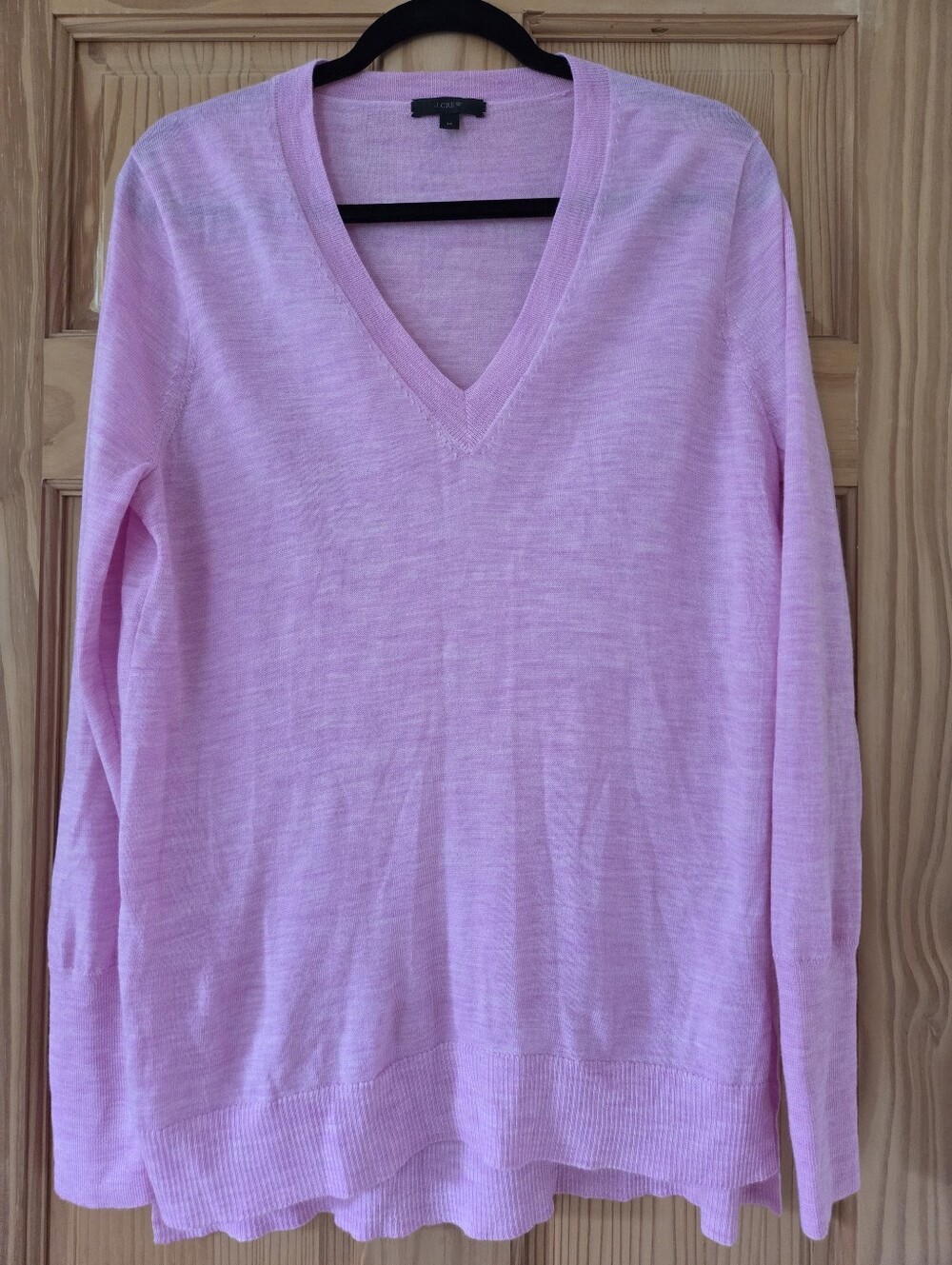 J Crew 100% Merino Wool Tunic Vneck Sweater Light Pink Medium